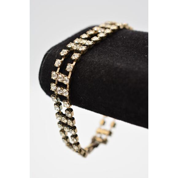 Vintage Crystal Bracelet Prong Rhinestone Silver Tone Sparkling Shiny 1980s BinO - Picture 4 of 12